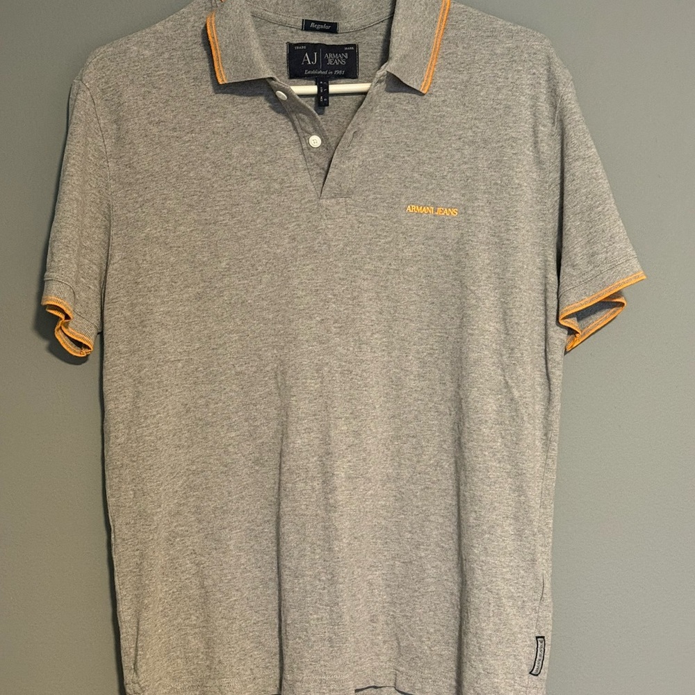Armani Jeans Polo in Gray with Orange Accents